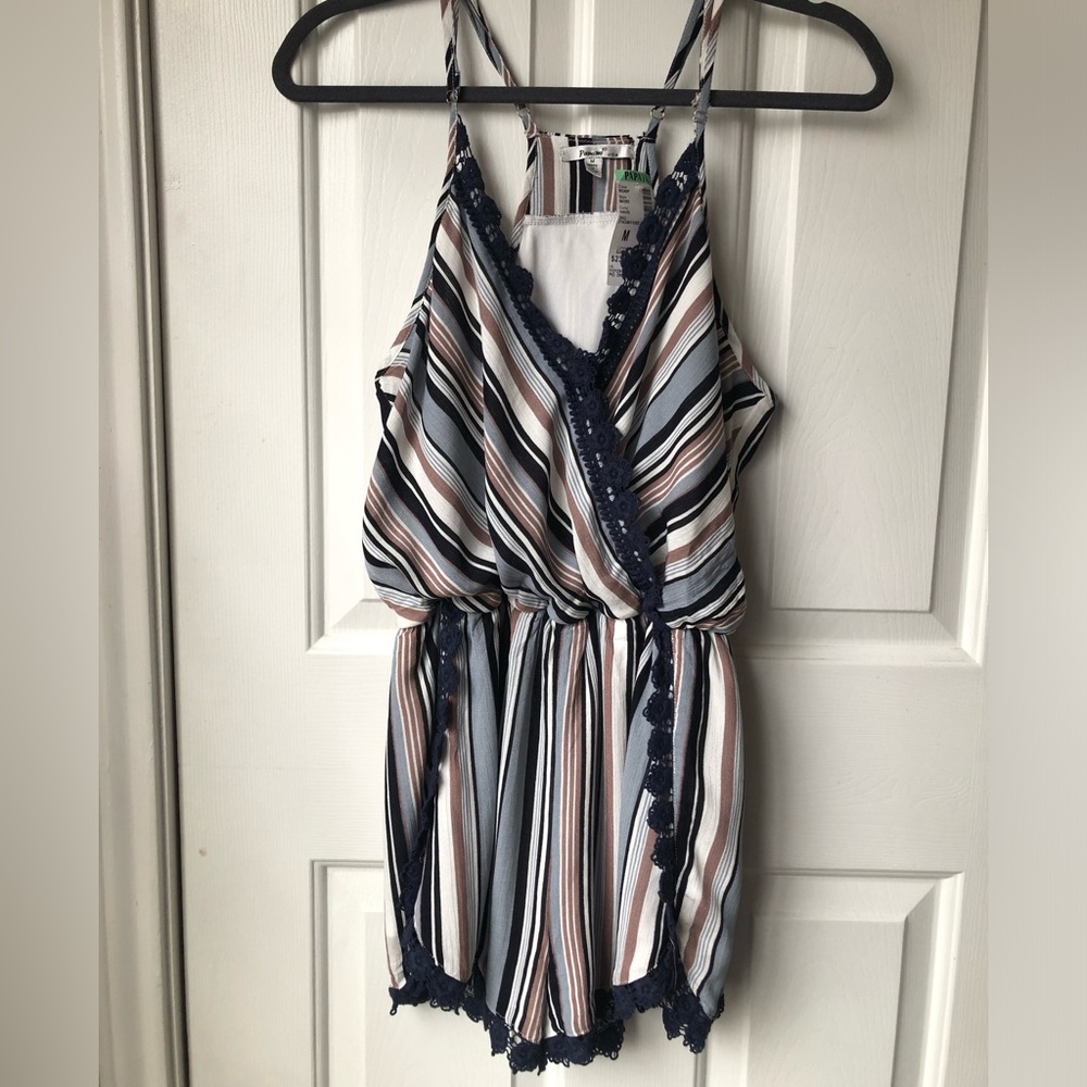 Papaya Navy and White Striped Dress with Lace
